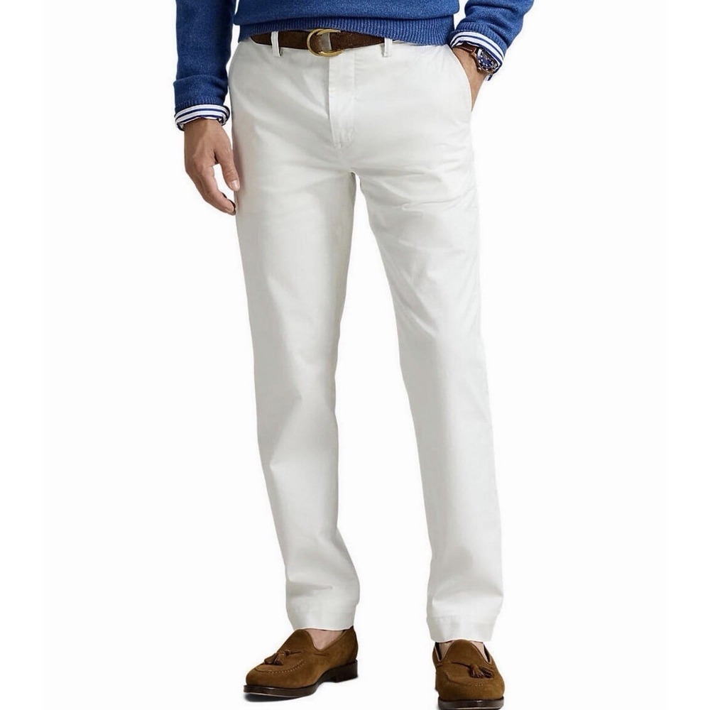 Polo Ralph Lauren Men's Pants 34x30 Ivory/White Silk Cotton Flat Front NEW